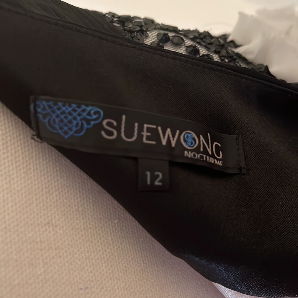 Sue Wong Black Dress with White Floral Appliqué - Picture 10 of 14